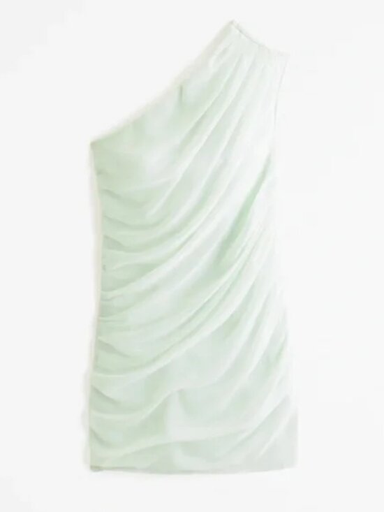 Abercrombie & Fitch One-Shoulder Chiffon Mini Dress Light Mint Green M Tall NWT - Picture 4 of 13